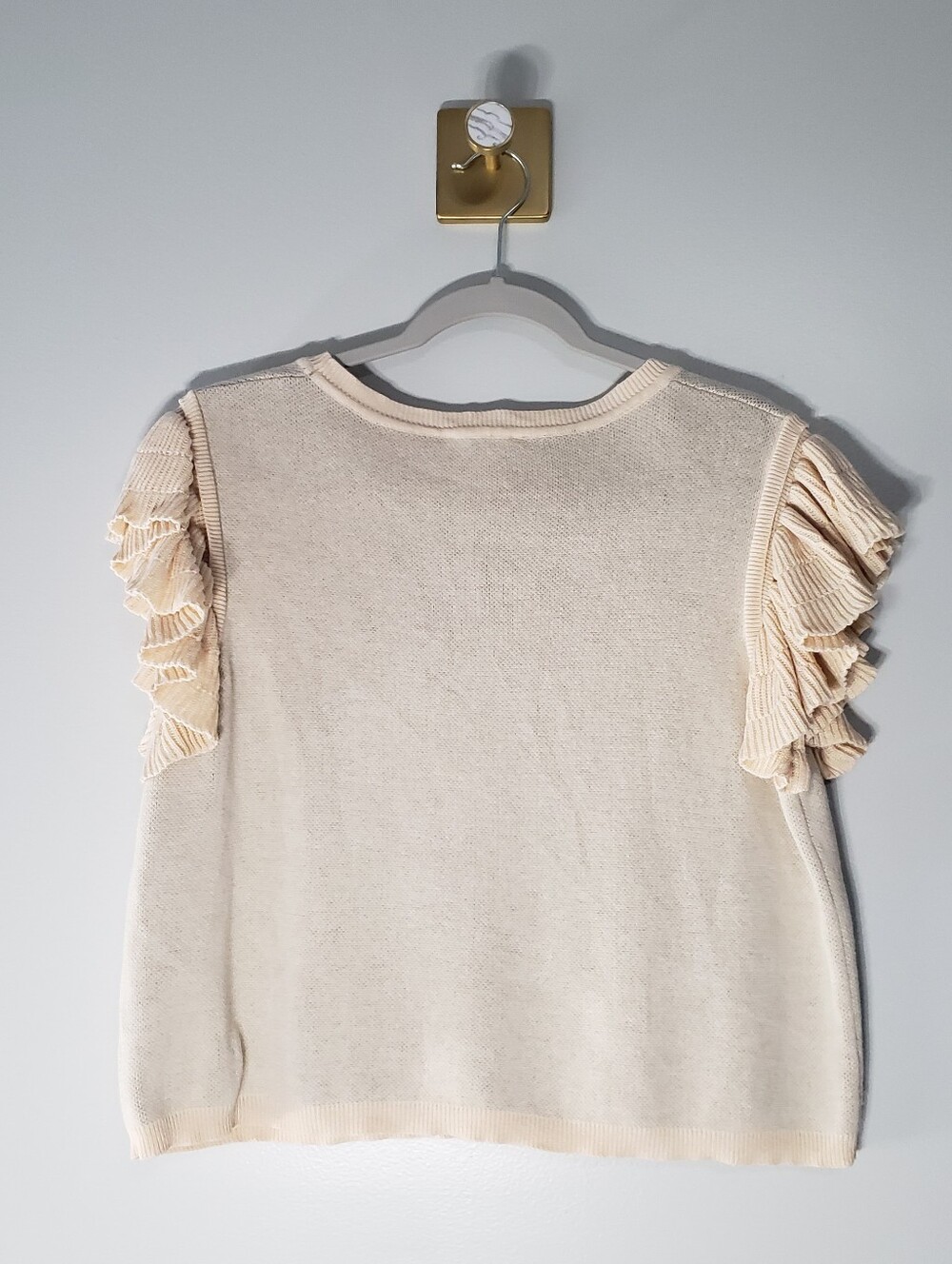 Entro Cheetah Print Sweater Medium Cream Flutter Ruffle Sleeve Cropped Preppy - Picture 3 of 9